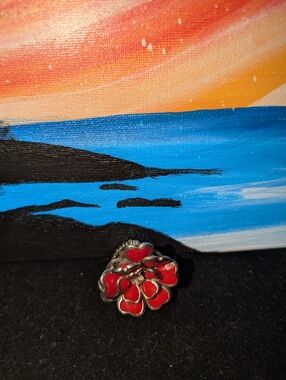 Fashion Red Enamel Flower Ring